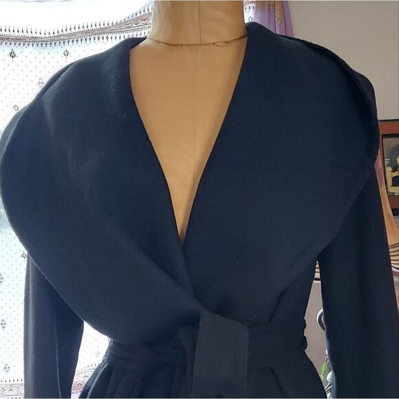 ALFANI Wool Blend Wrap Coat Hooded Black  Size S/M Like New - Picture 9 of 12